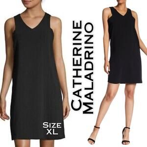 Catherine Maladrino Shift Minidress 8 Black Sleeveless V-Neck Minimalist Chic